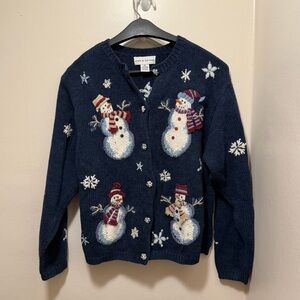 Croft & Barrow Womens X Large Cardigan Snowman Ugly Christmas Sweater Holiday